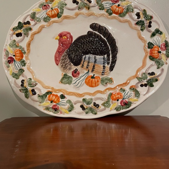 World Bazaar Set Vintage Late 20th Thanksgiving Turkey Platter & Serving Tray - Picture 4 of 11